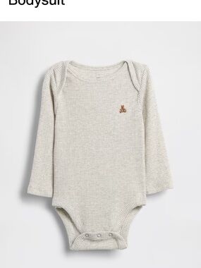 Baby Gap First Favorites Waffle Bodysuit 3-6M Gray Brannan Bear Long Sleeve